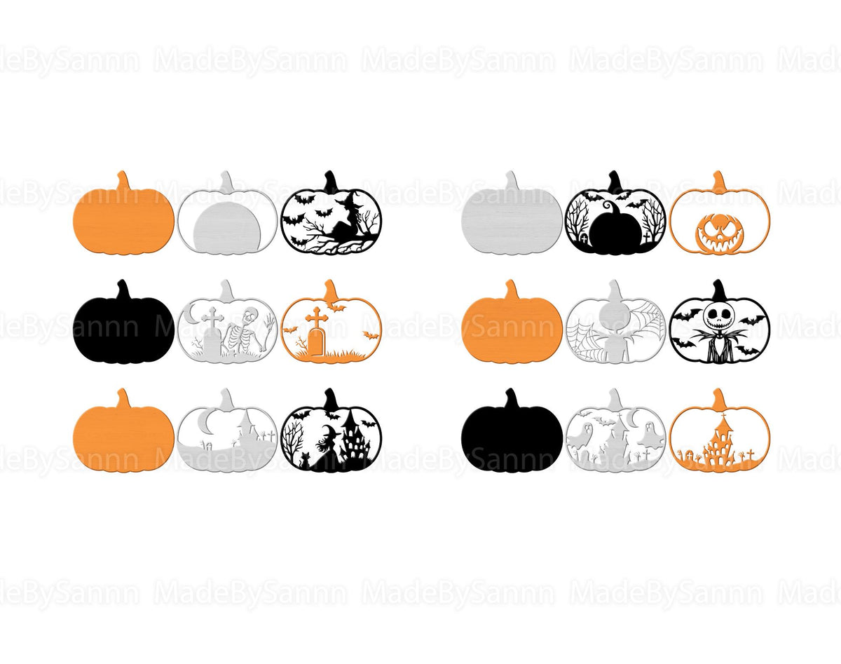 Halloween Standing Pumpkins SVG, 3D Laser Cutting File, Skeleton Svg, Spooky House Svg, Scary Pumpkins Svg, Halloween Decor, Layered Pumpkin