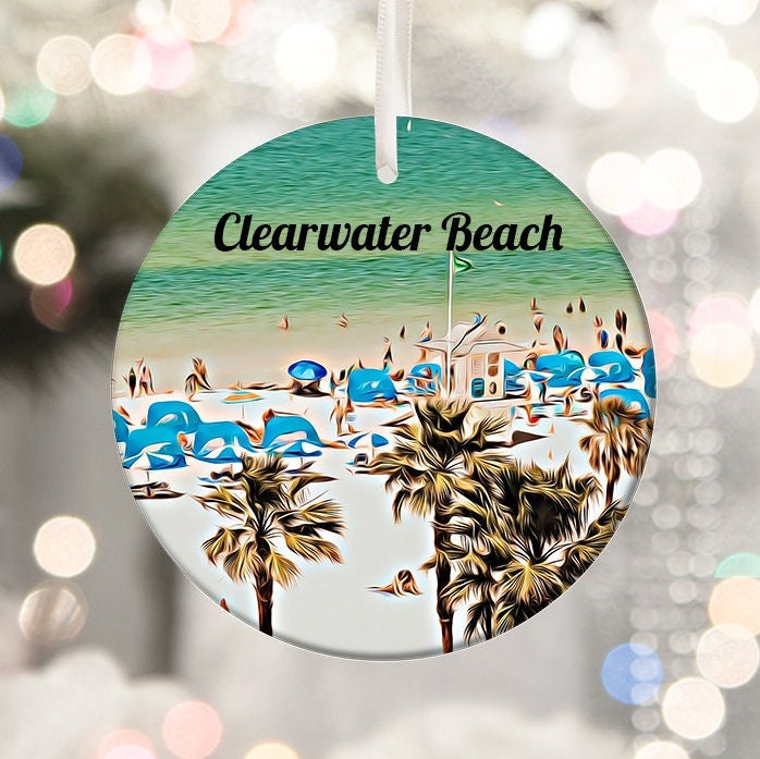 Clearwater Beach Florida Ornament, Beach Travel Souvenir, Holiday Decor