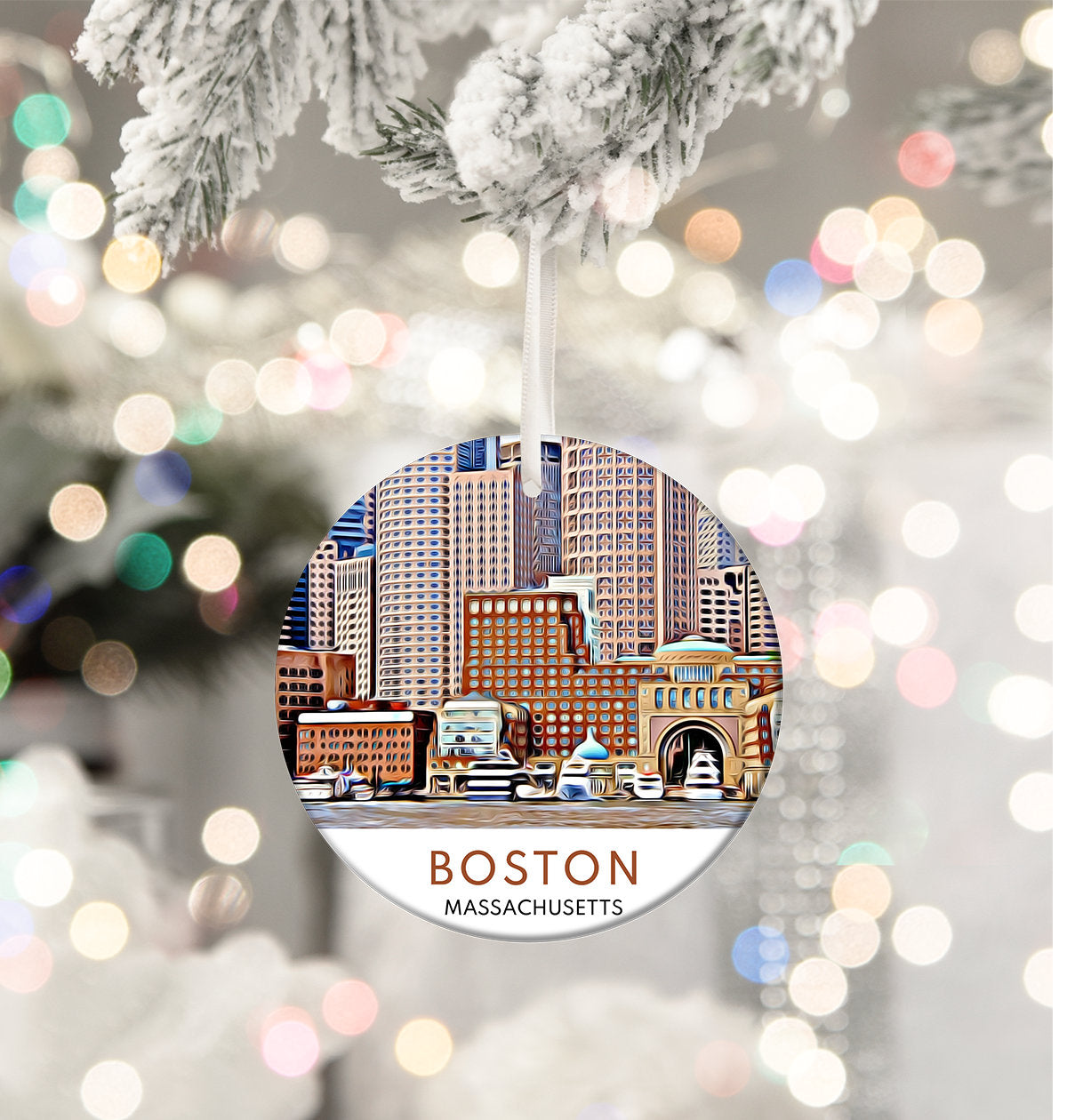 Boston Christmas Ornament, Massachusetts Travel Souvenir, Holiday Gift