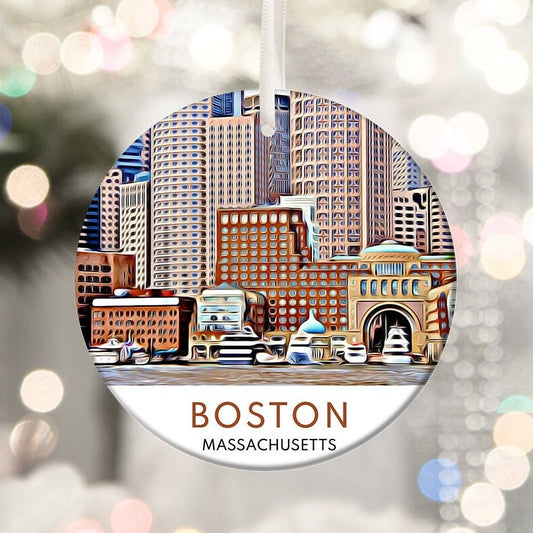 Boston Christmas Ornament, Massachusetts Travel Souvenir, Holiday Gift