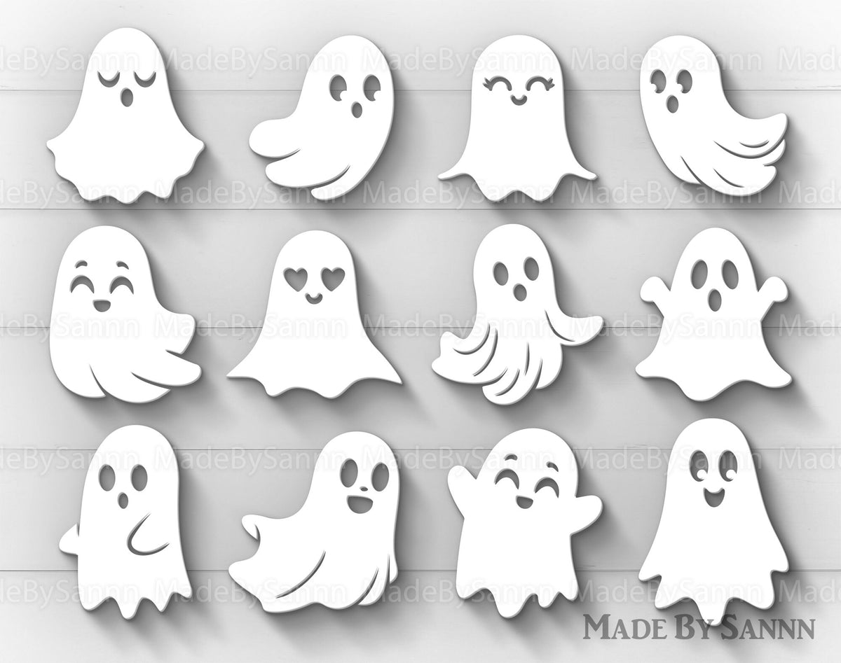Halloween Ghosts Bundle SVG, Halloween svg, 12 Hanging Ghosts, Halloween Laser Cut File, Glowforge Ghost Bundle Svg, Halloween sign cut file