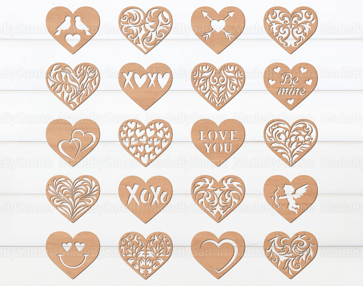 Wooden Hearts Bundle Svg, Heart Cutting Templates, Vector Hearts Svg, Valentines Decor, Valentines Laser cut, Pattern Hearts,  Svg