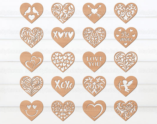 Wooden Hearts Bundle Svg, Heart Cutting Templates, Vector Hearts Svg, Valentines Decor, Valentines Laser cut, Pattern Hearts,  Svg