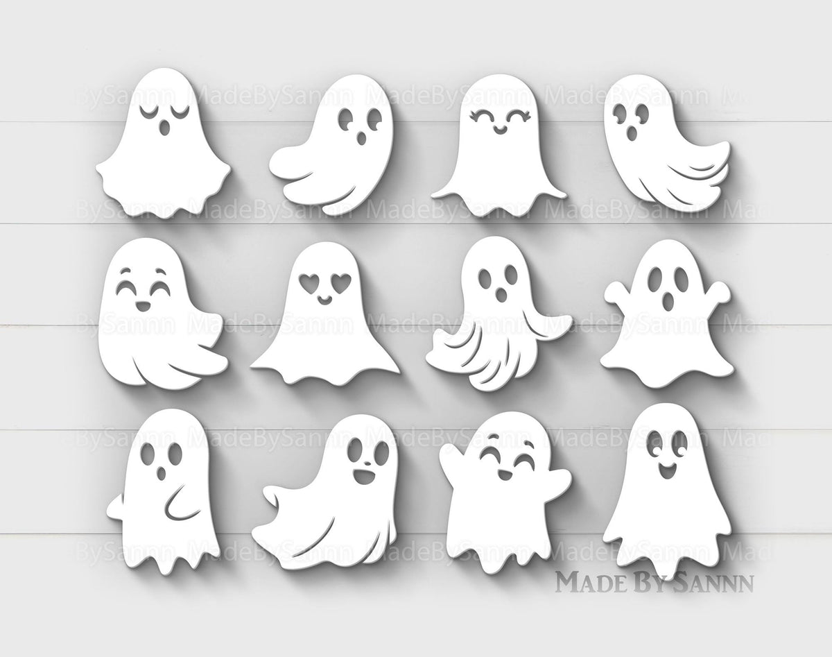 Halloween Ghosts Bundle SVG, Halloween svg, 12 Hanging Ghosts, Halloween Laser Cut File,  Ghost Bundle Svg, Halloween sign cut file