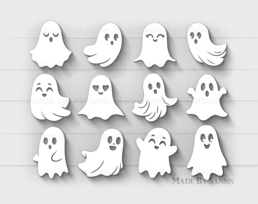 Halloween Ghosts Bundle SVG, Halloween svg, 12 Hanging Ghosts, Halloween Laser Cut File,  Ghost Bundle Svg, Halloween sign cut file