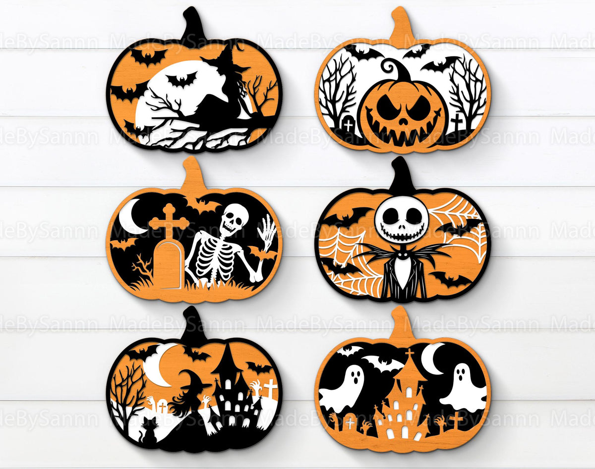 Halloween Standing Pumpkins SVG, 3D Laser Cutting File, Skeleton Svg, Spooky House Svg, Scary Pumpkins Svg, Halloween Decor, Layered Pumpkin