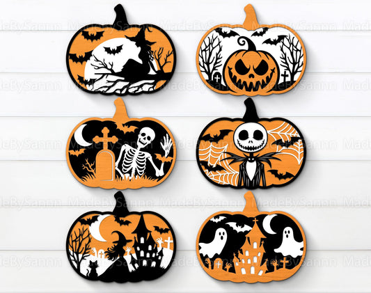 Halloween Standing Pumpkins SVG, 3D Laser Cutting File, Skeleton Svg, Spooky House Svg, Scary Pumpkins Svg, Halloween Decor, Layered Pumpkin