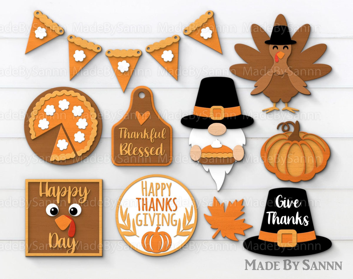 Thanksgiving Tiered Tray Svg, Thanksgiving Gnome, Turkey Svg, Autumn  Svg, Fall Laser Cut File, Pumpkin Svg, Tiered Tray decor