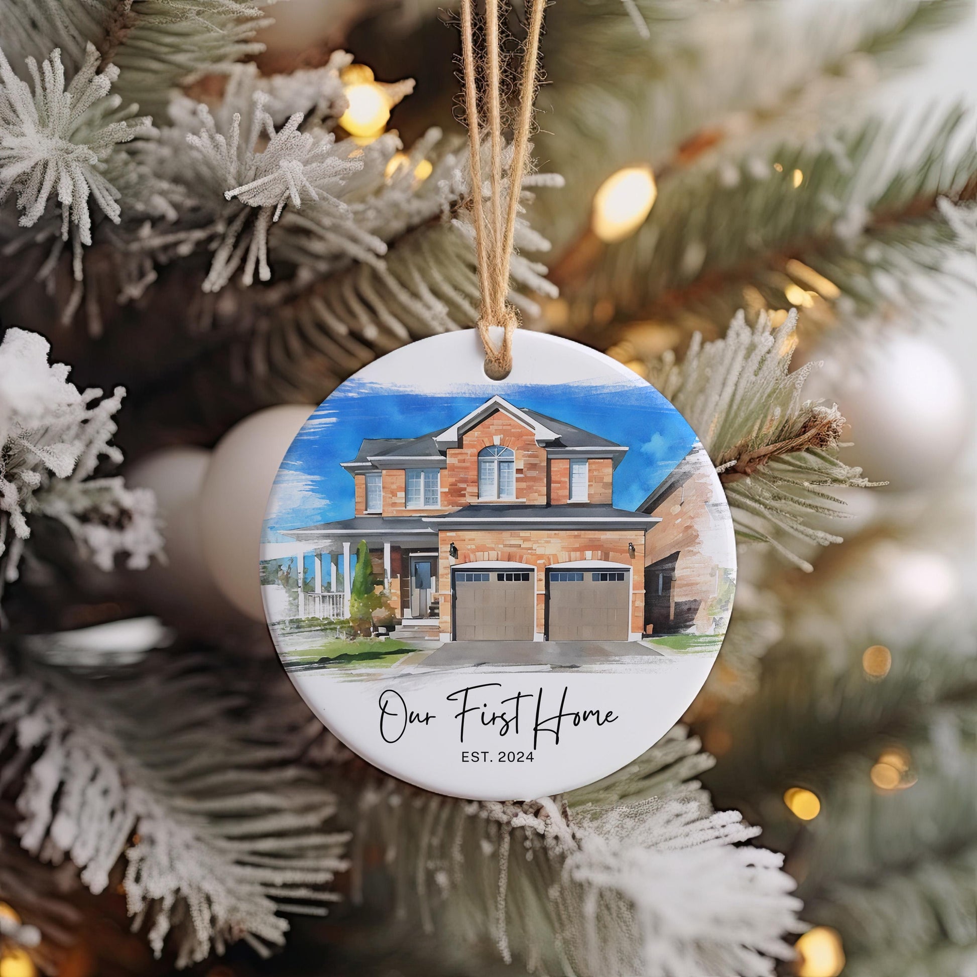 New Home Ornament, Watercolor House Christmas Ornament, Personalized Photo Christmas Ornament Gift, Housewarming Gift, Our First Home