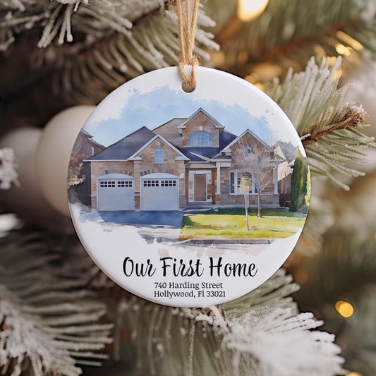 Personalized Home Ornament, Watercolor House Portrait Ornament, Christmas Home Gift, Photo Ornament, Housewarming Gift, Custom Home Gift