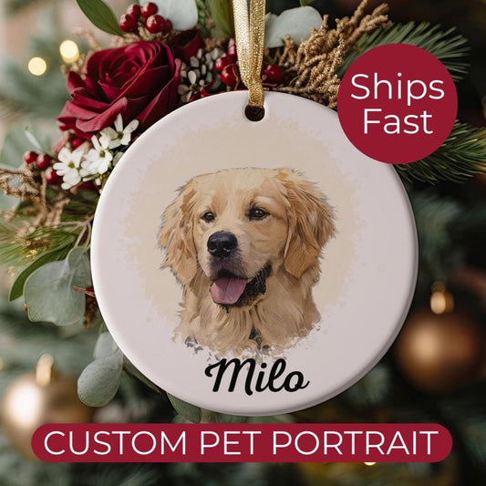 Personalized Watercolor Pet Ornament, Custom Dog or Cat Memorial Ornament, Pet Loss Keepsake, Personalized Christmas Ornament for Pet Lovers