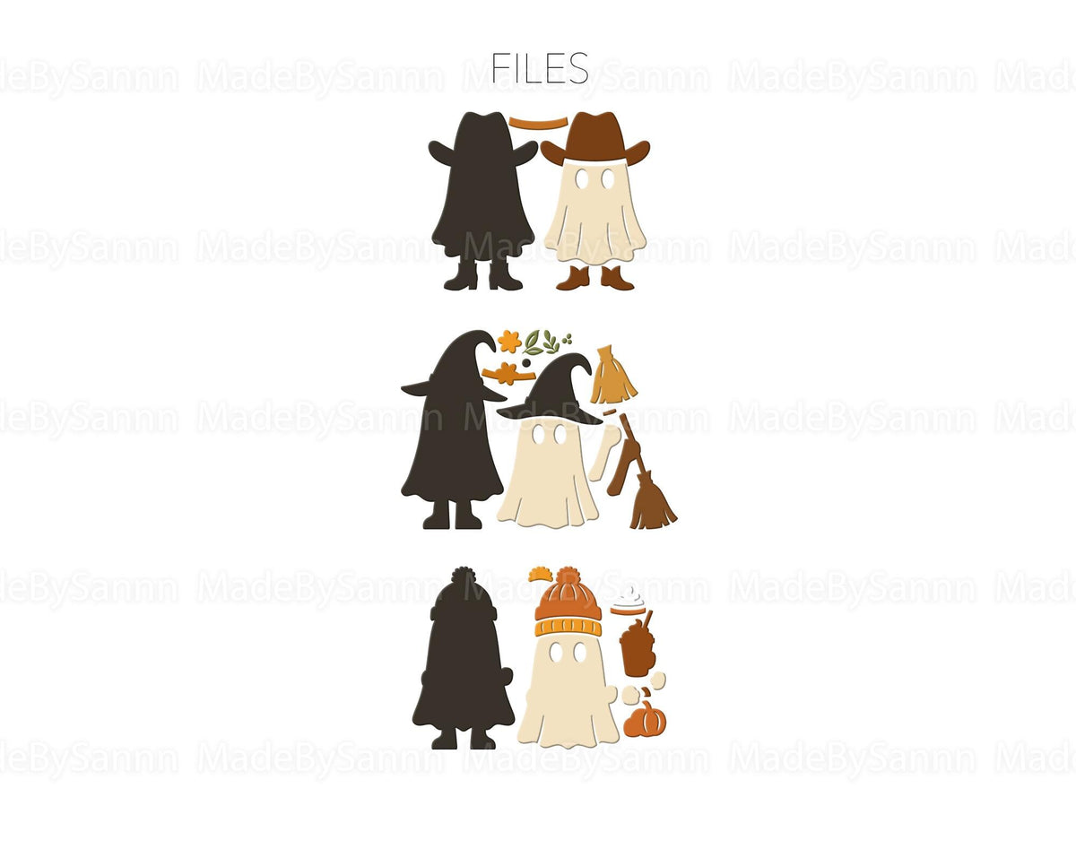 Cute Ghost SVG Bundle, Halloween Decor SVG, Fall Ghosts Svg, Witch Ghost Svg, Cowboy Ghost, Pumpkin Spice Svg, Laser Cut File, Glowforge Svg