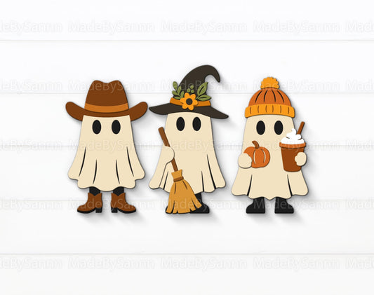 Cute Ghost SVG Bundle, Halloween Decor SVG, Fall Ghosts Svg, Witch Ghost Svg, Cowboy Ghost, Pumpkin Spice Svg, Laser Cut File,  Svg