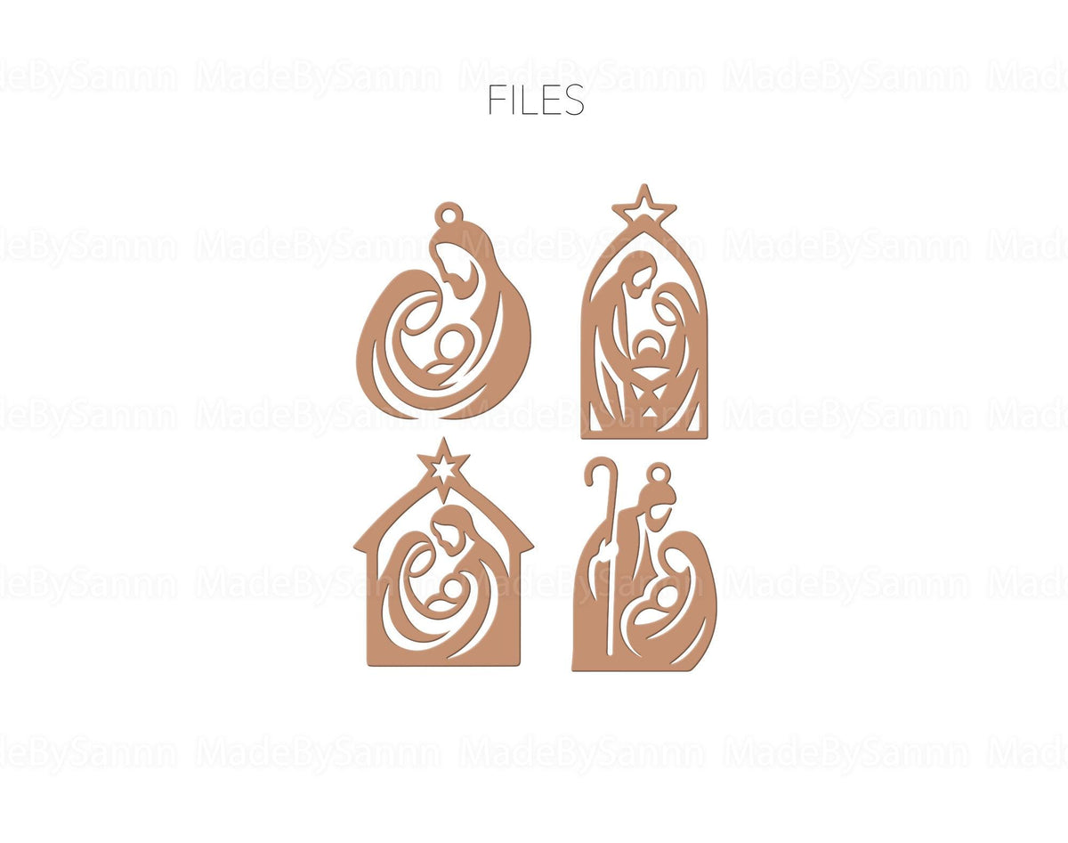 Christmas Nativity Ornaments SVG, Holy Family Svg, Nativity Scene Svg, Christmas Glowforge File, Religious Ornaments Svg, Laser Cut File