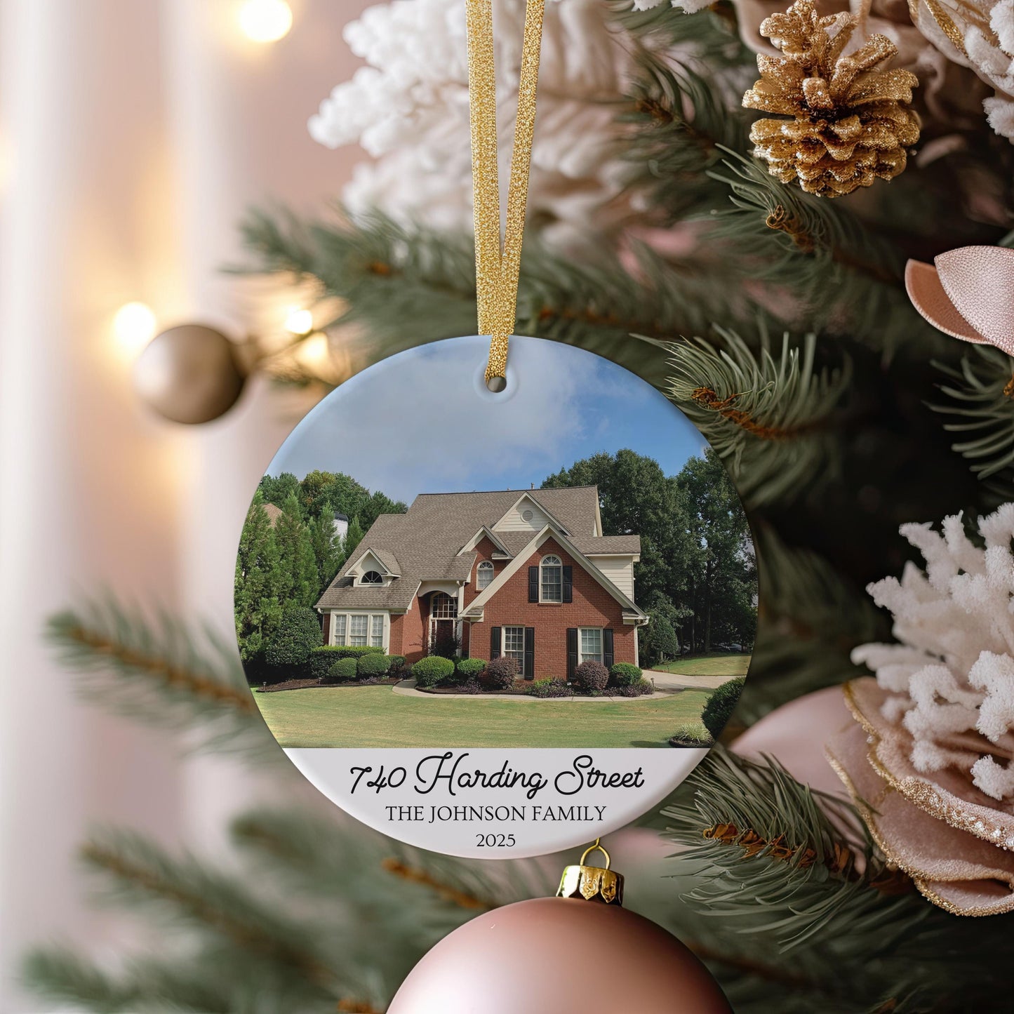 Custom House Photo Ornament, New Home Address Family Name Keepsake