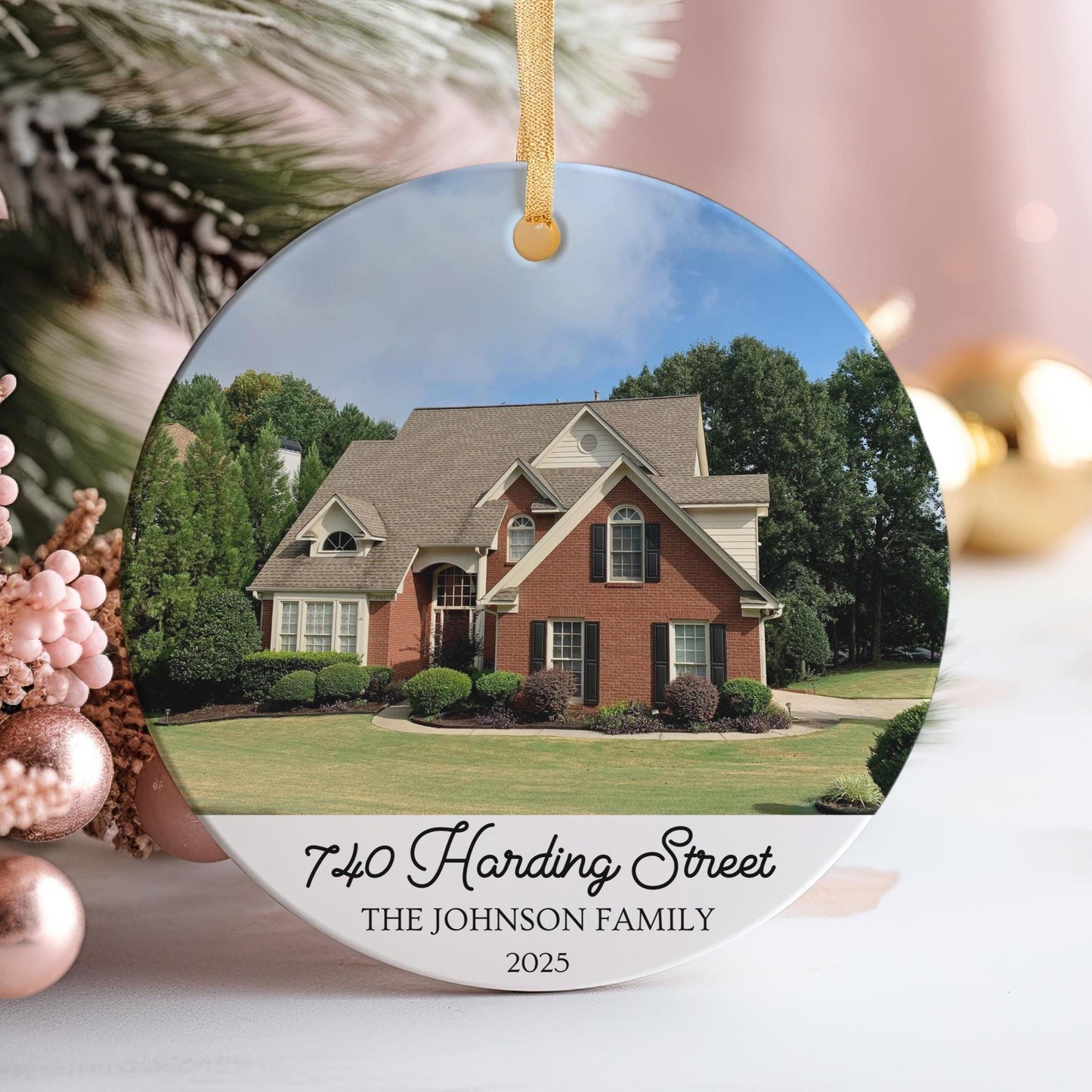 Custom House Photo Ornament, New Home Address Family Name Keepsake