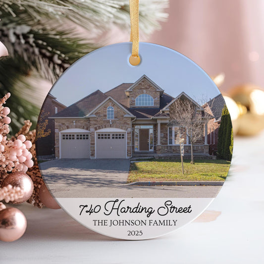 Personalized New Home Christmas Ornament, Custom House Photo Address Keepsake