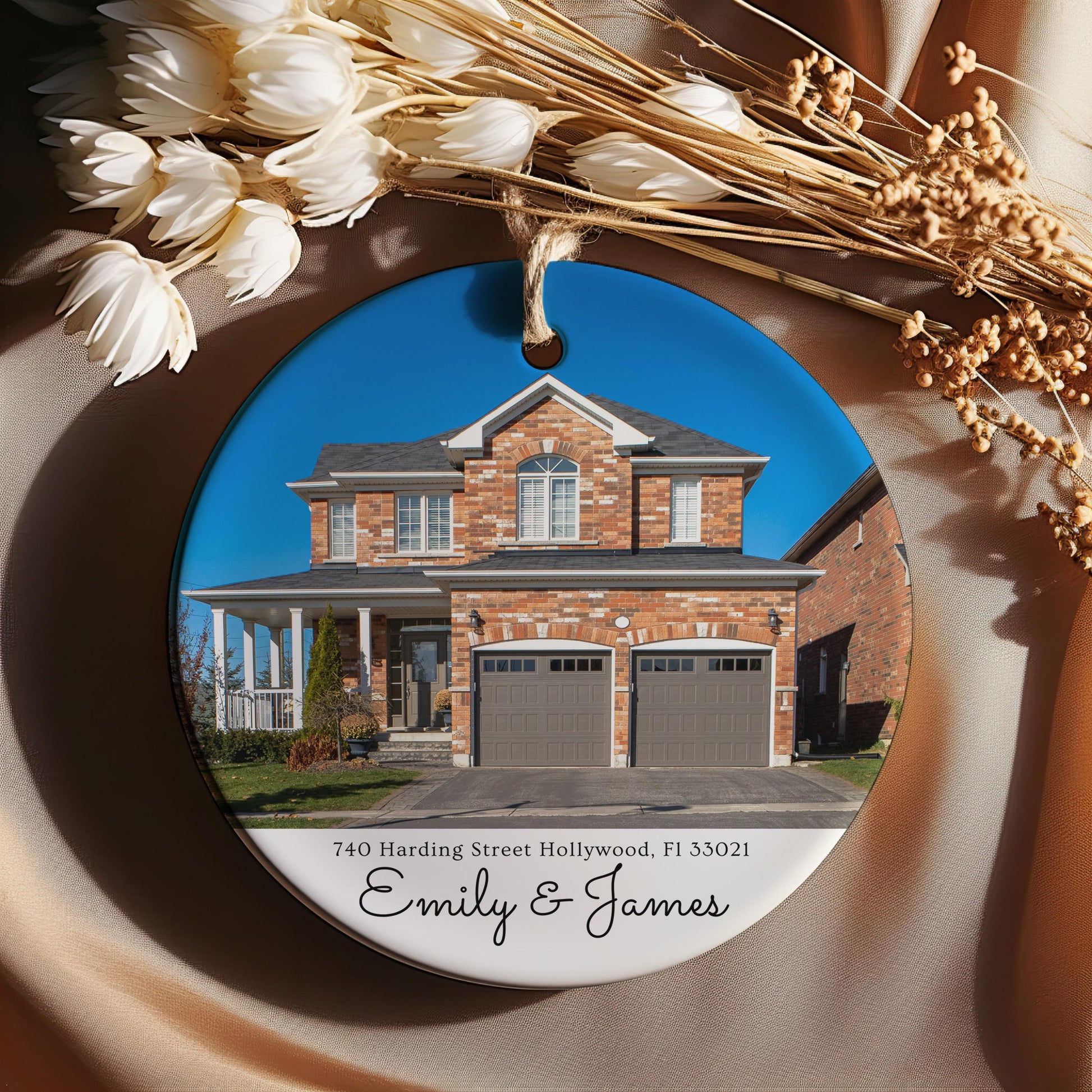 Custom House Photo Ornament, New Home Gift, Address Keepsake, Ceramic Christmas Decoration
