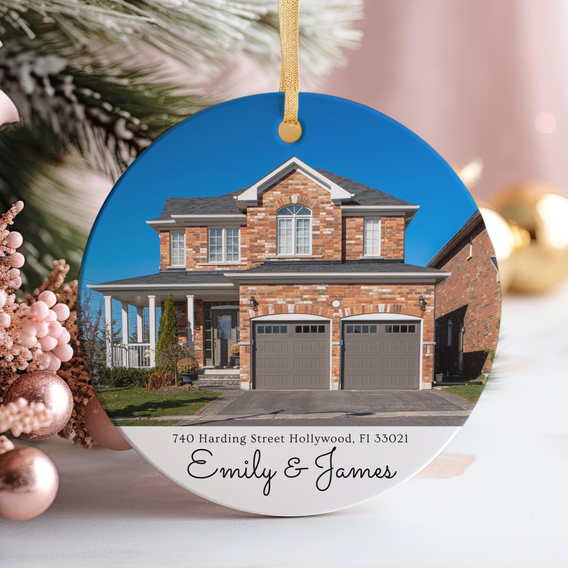 Custom House Photo Ornament, New Home Gift, Address Keepsake, Ceramic Christmas Decoration