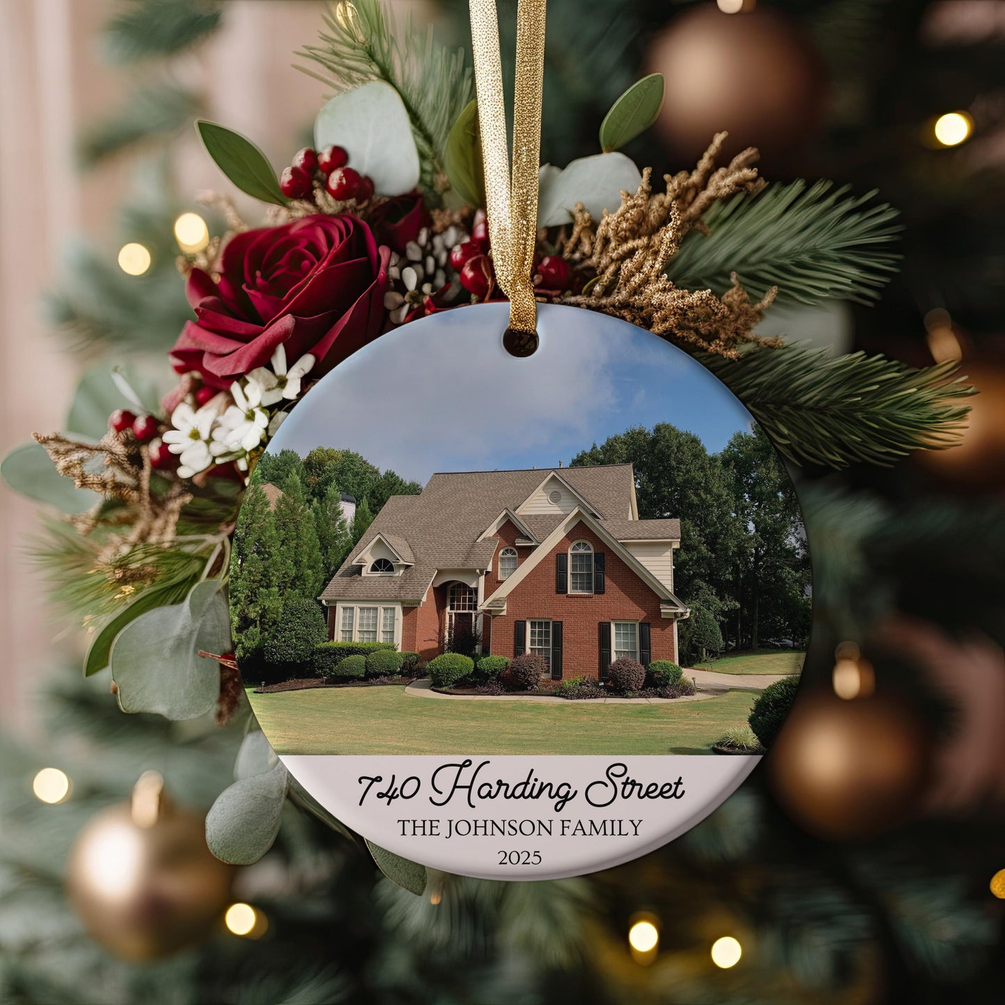 Custom House Photo Ornament, New Home Address Family Name Keepsake