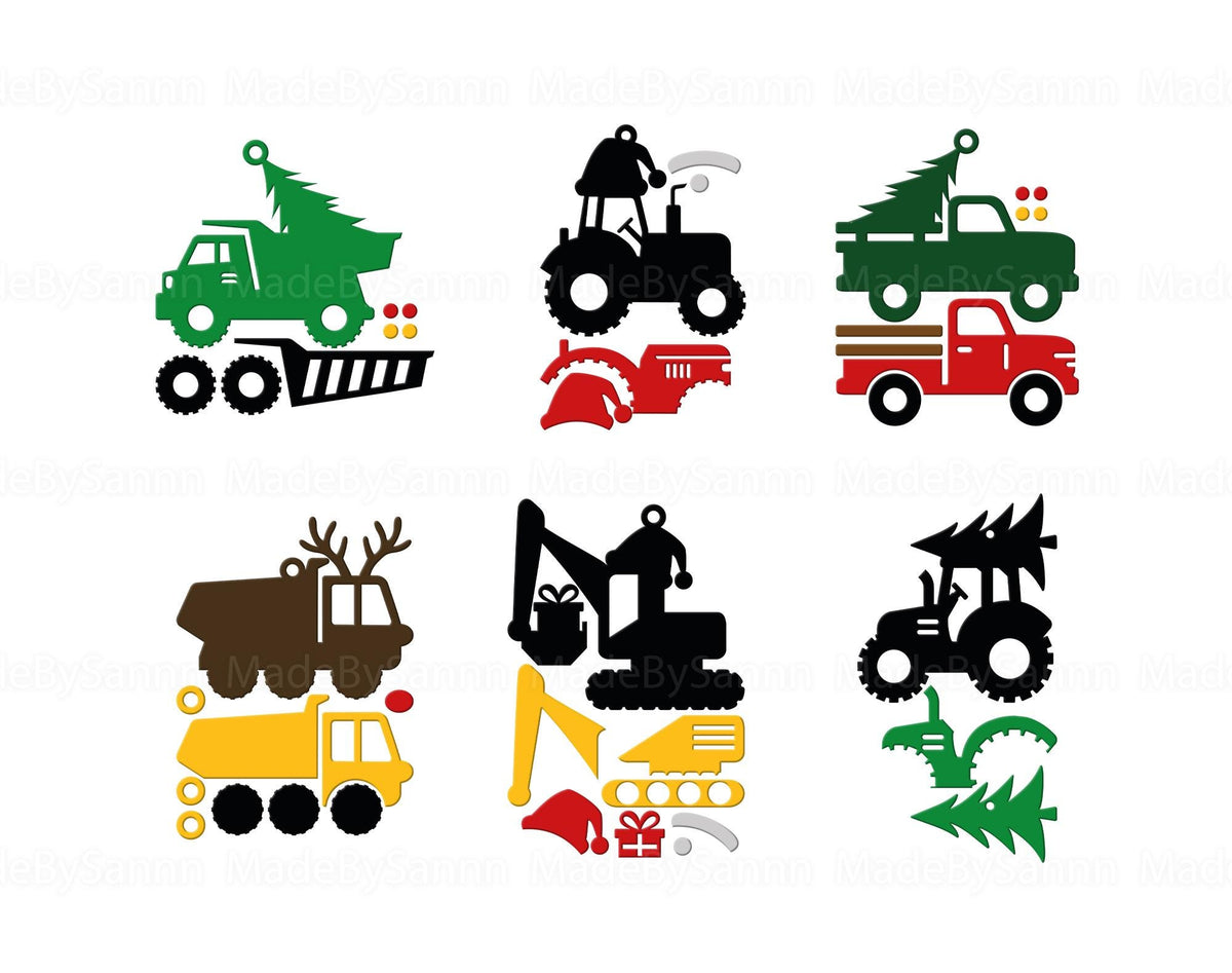 Construction Truck Ornament SVG Bundle, Farm Tractor Christmas Ornaments Svg, Custom Boys Ornament, Glowforge Laser Cut File, Xmas Decor