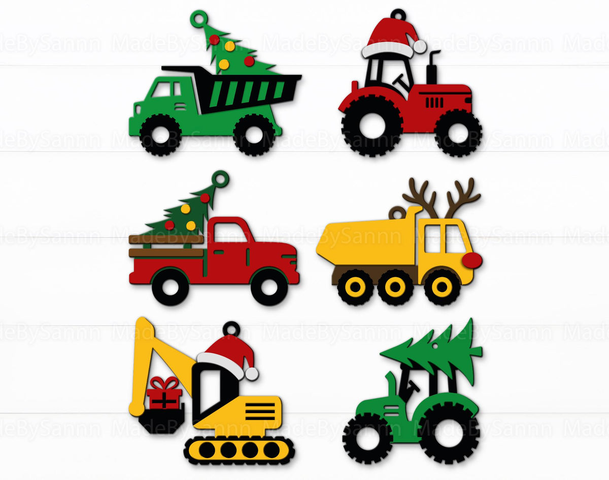 Construction Truck Ornament SVG Bundle, Farm Tractor Christmas Ornaments Svg, Custom Boys Ornament,  Laser Cut File, Xmas Decor