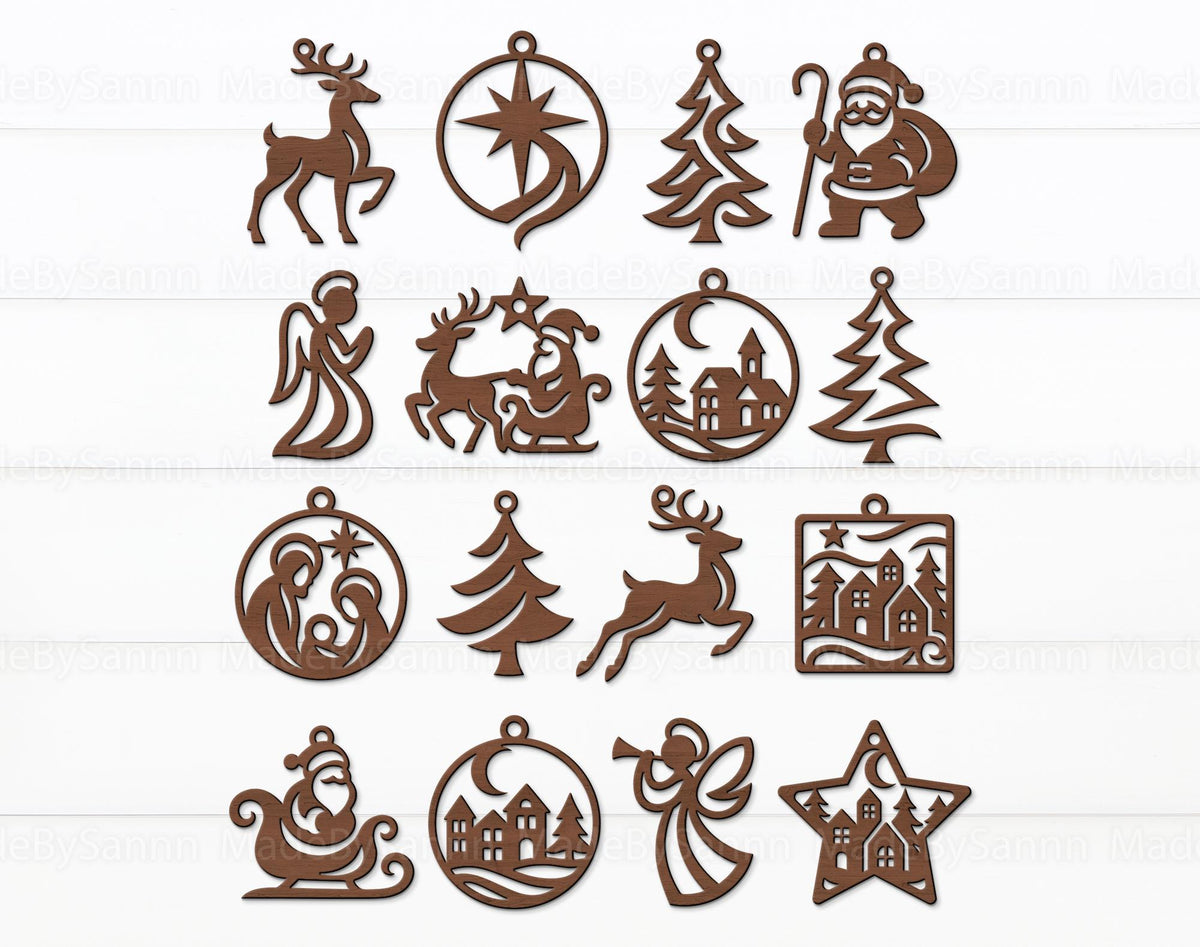 Christmas Ornament SVG Bundle, Holiday Laser Cut Ornaments, Reindeer, Santa, Angel, Nativity Svg,  Xmas Decor, Abstract Christmas