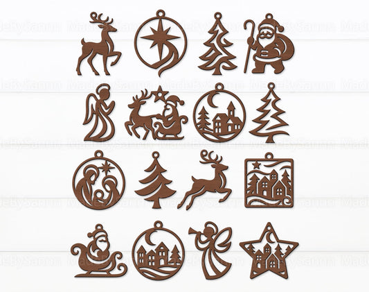 Christmas Ornament SVG Bundle, Holiday Laser Cut Ornaments, Reindeer, Santa, Angel, Nativity Svg,  Xmas Decor, Abstract Christmas