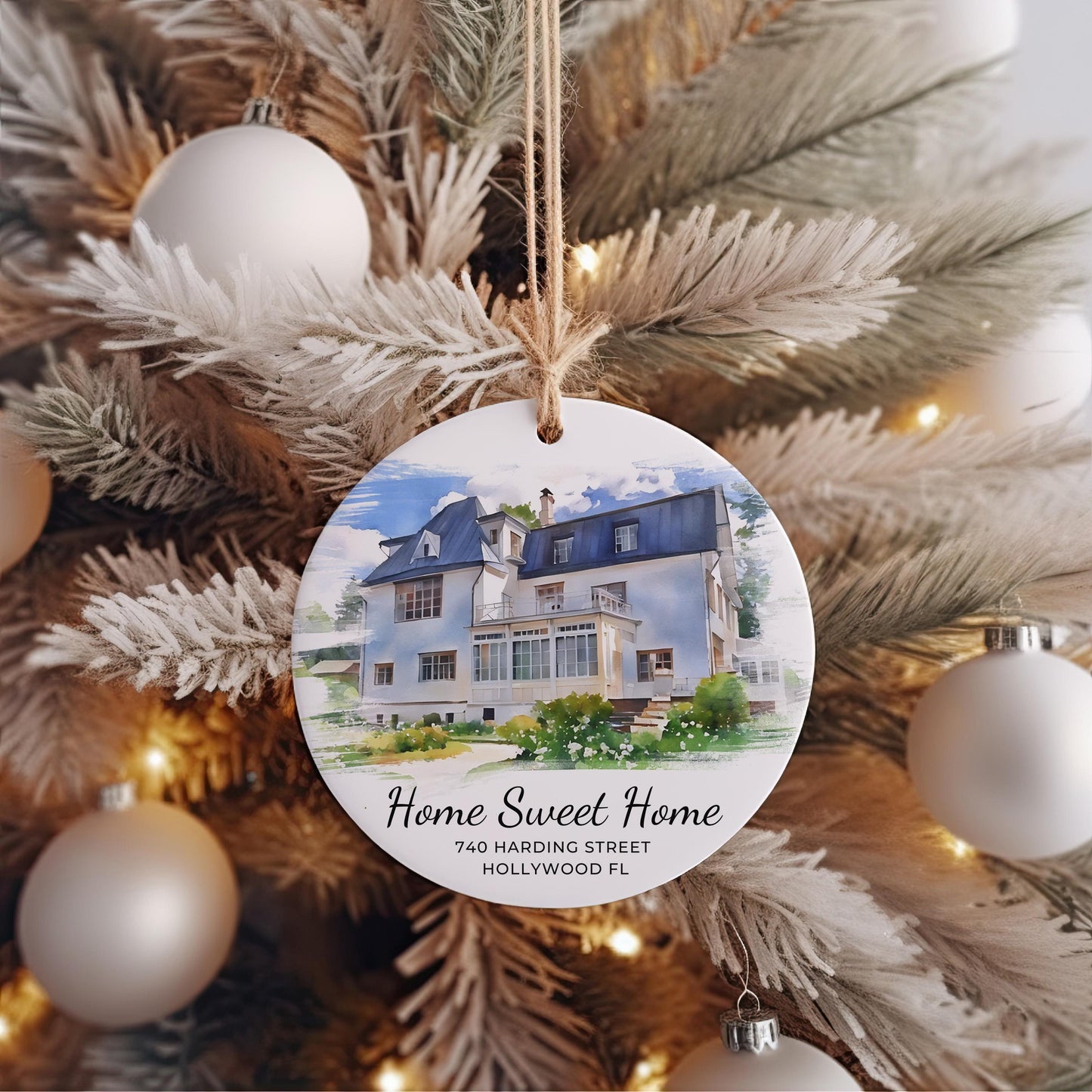 Custom Watercolor House Ornament from Your Photo, New Home Ornament, First Home Christmas Gift, Home Sweet Home, Address and Year