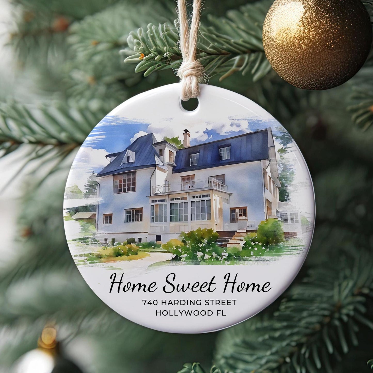 Custom Watercolor House Ornament from Your Photo, New Home Ornament, First Home Christmas Gift, Home Sweet Home, Address and Year