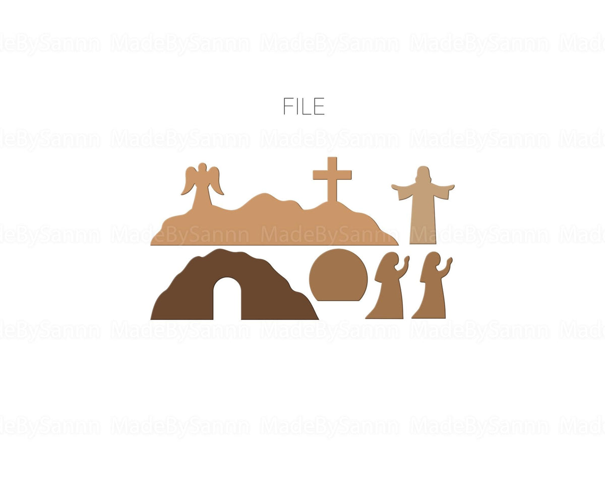 Jesus Resurrection Scene SVG, Easter Decor, Laser Cut File, He is Risen, Easter Glowforge svg, Christian Svg, Religious Decor, Digital File