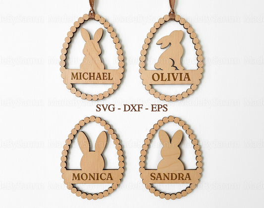 Easter Bunny Name Tags Laser Svg Bundle, Easter Egg Tags Svg, Bunny Ornaments Svg, Easter Laser Cut Svg files, Easter Hanger svg, eps, dxf