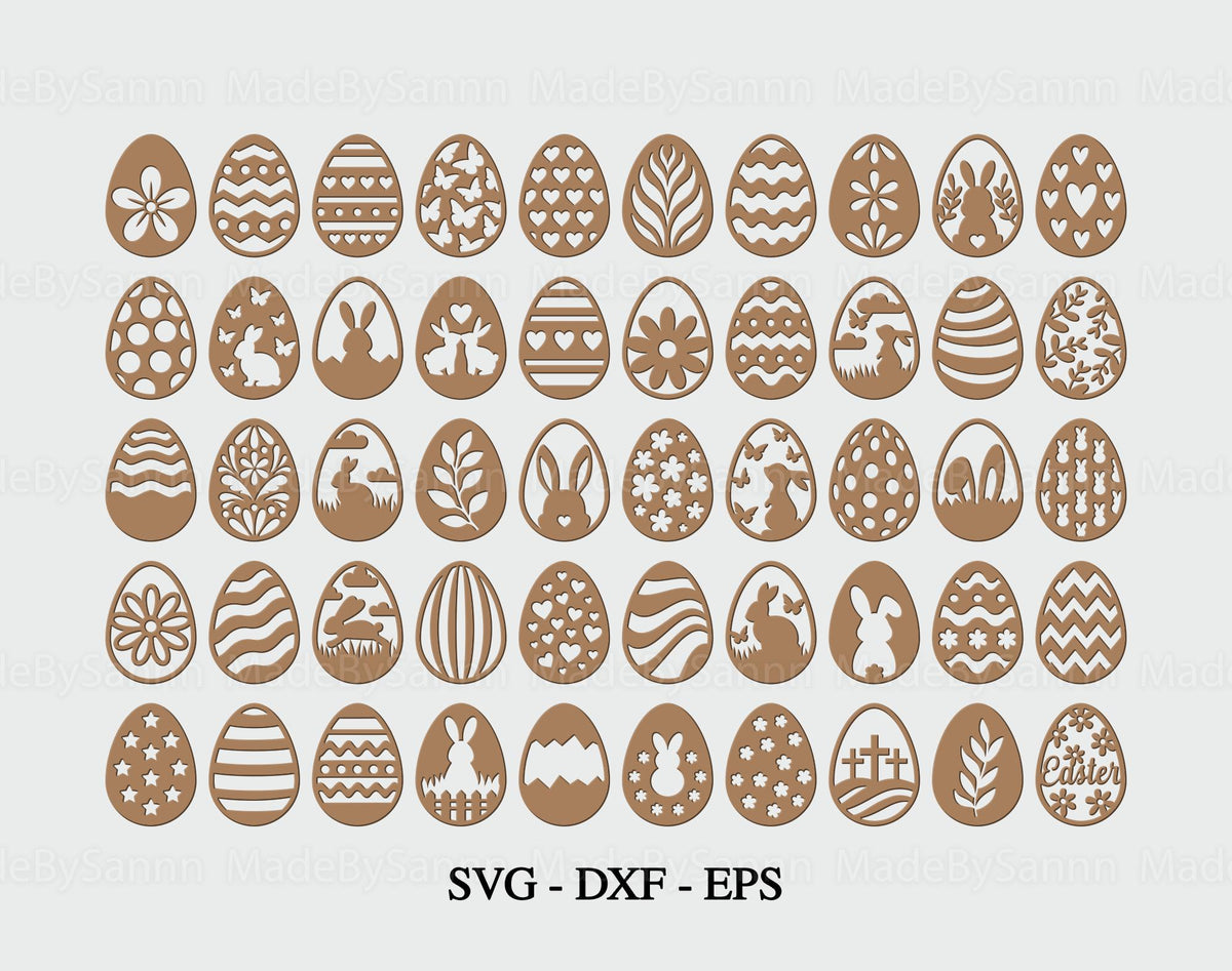 50 Easter Ornaments Laser Cut Svg Bundle, Easter Egg Ornaments Svg, Easter Bunny Svg, Easter Hanger Svg, Easter Layers Ornament, dxf eps