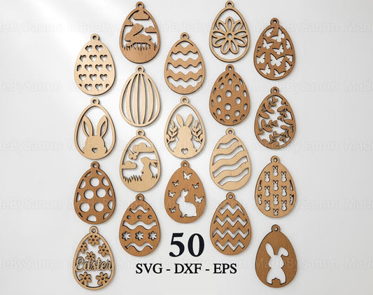 50 Easter Ornaments Laser Cut Svg Bundle, Easter Egg Ornaments Svg, Easter Bunny Svg, Easter Hanger Svg, Easter Layers Ornament, dxf eps