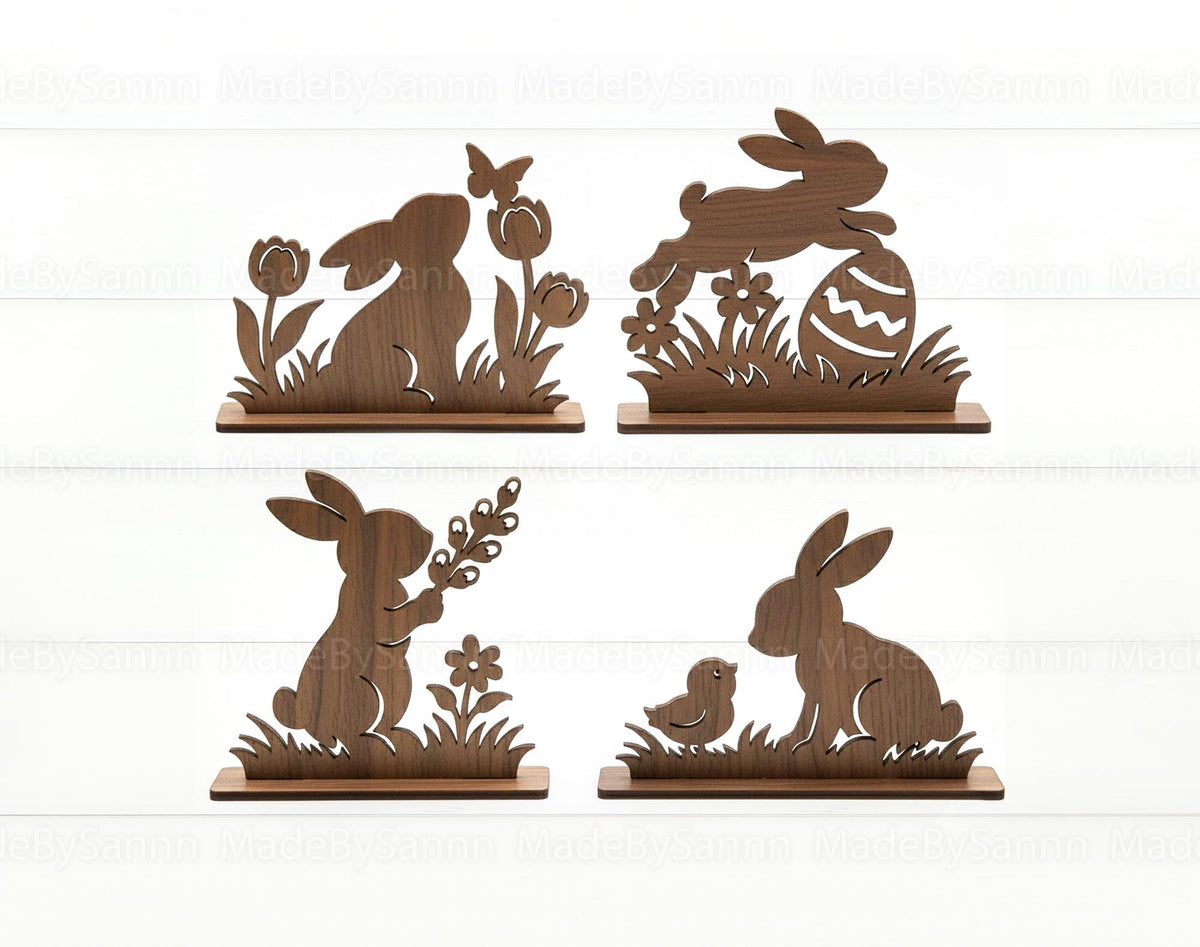 Floral Standing Bunnies SVG, Tabletop Bunny Ornament Holder Svg, Easter Decor Svg, Easter Egg Stand Glowforge File, Laser Cut Svg, Ostern