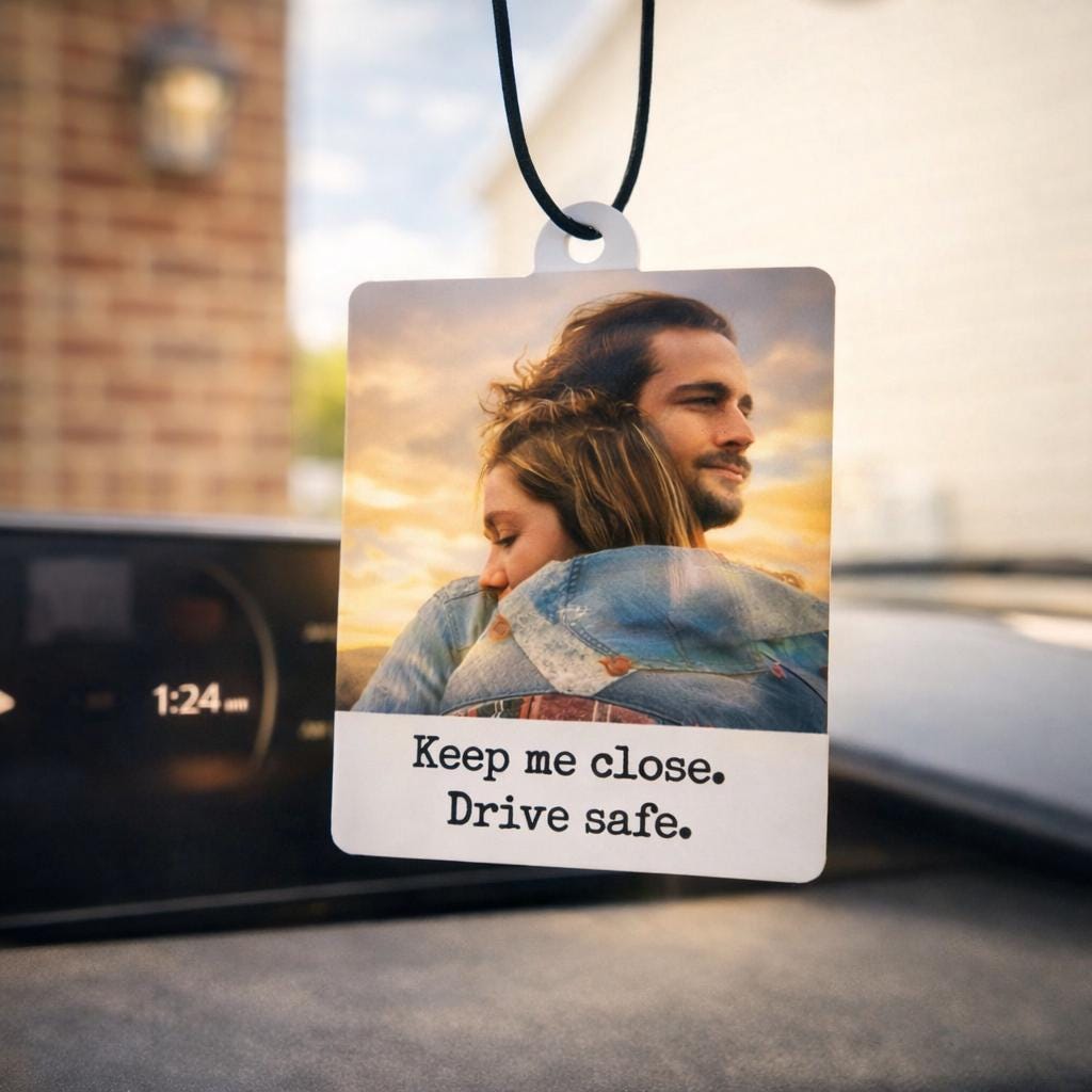 Custom Photo Car Ornament, Metal Drive Safe Gift, Anniversary Gift For Dad, Boyfriend Husband