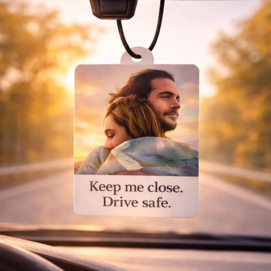Custom Photo Car Ornament, Metal Drive Safe Gift, Anniversary Gift For Dad, Boyfriend Husband