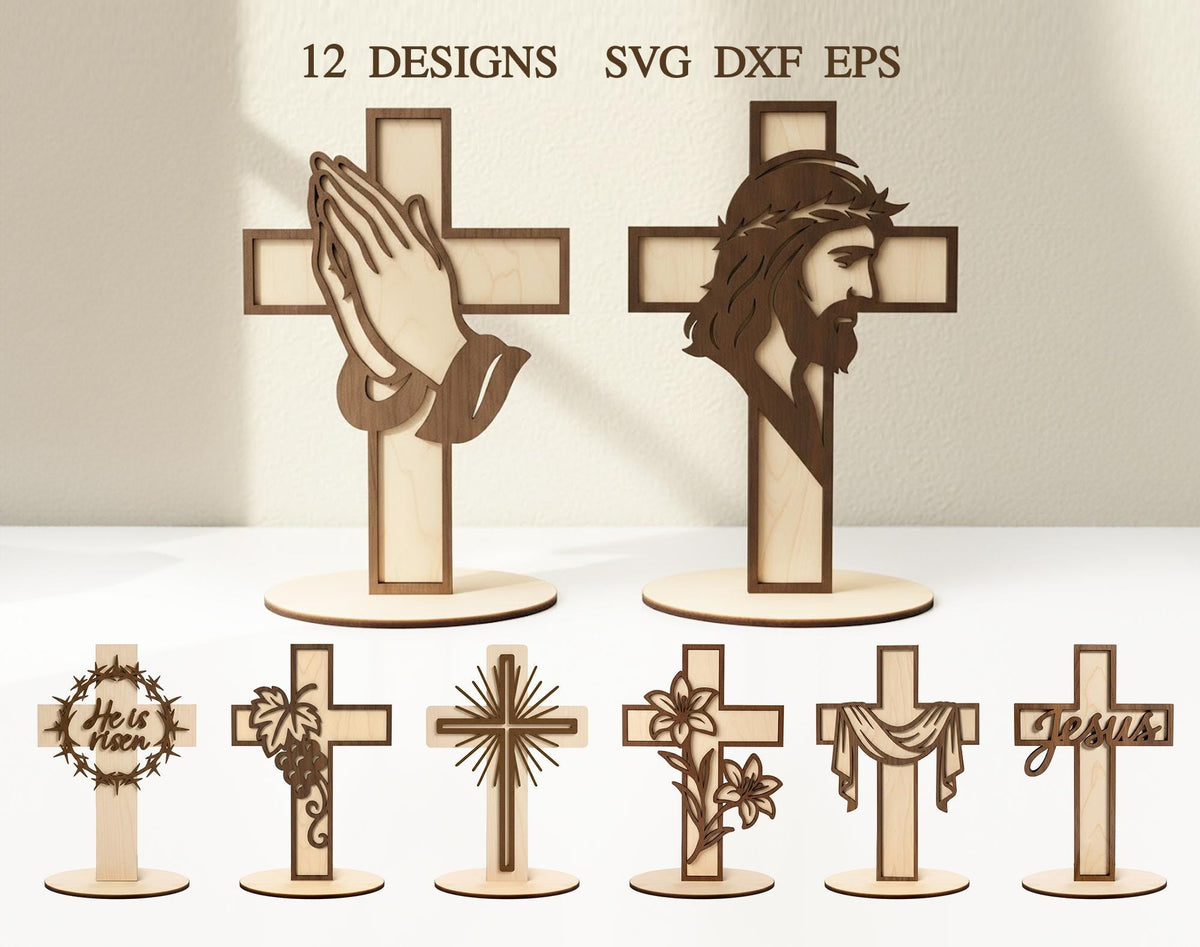 Christian Standing Cross SVG Bundle, Easter Decor, Easter Rabbits Svg, Wooden Cross Decor,  Svg, Religious Laser Cut File, Faith
