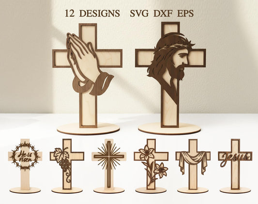 Christian Standing Cross SVG Bundle, Easter Decor, Easter Rabbits Svg, Wooden Cross Decor,  Svg, Religious Laser Cut File, Faith