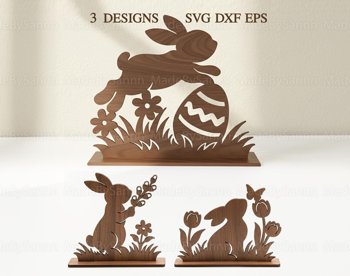 Floral Standing Bunnies SVG, Tabletop Bunny Ornament Holder Svg, Easter Decor Svg, Easter Egg Stand  File, Laser Cut Svg, Ostern