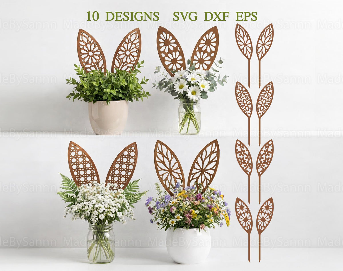 Bunny Ears SVG Bundle, Easter Centerpiece Decor, Wooden Bunnies on stick, Spring Decor,  Svg, Laser Cut File, Files For Cricut