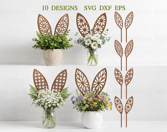 Bunny Ears SVG Bundle, Easter Centerpiece Decor, Wooden Bunnies on stick, Spring Decor,  Svg, Laser Cut File, Files For Cricut