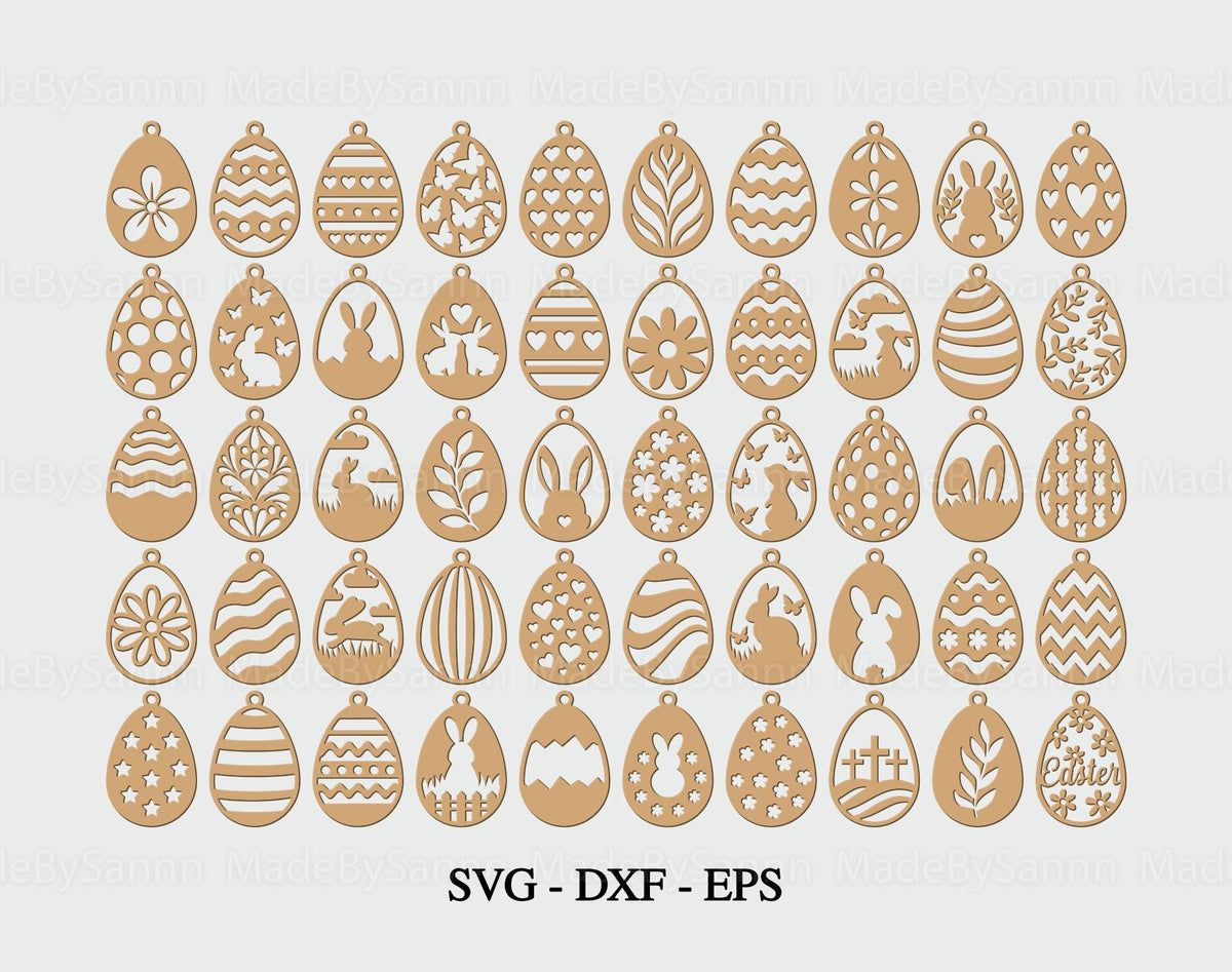 50 Easter Ornaments Laser Cut Svg Bundle, Easter Egg Ornaments Svg, Easter Bunny Svg, Easter Hanger Svg, Easter Layers Ornament, dxf eps