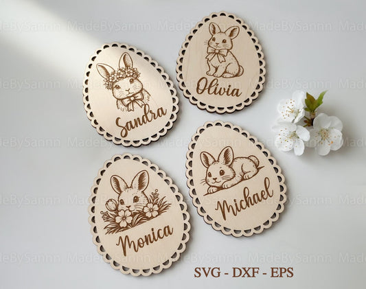Bunny Basket Tag svg, Easter Tag svg, Bunny Tag Laser Cut File, Basket Name Tag svg, Egg Hanger svg, Eggs Tags svg, Vintage Easter Tag Svg