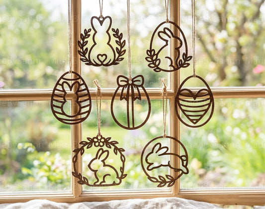 Easter Tags Laser Cut Svg Bundle, Bunny Ornaments Svg, Easter Egg Tags Svg, Easter Laser Cut svg files, Easter Hanger svg, dxf eps