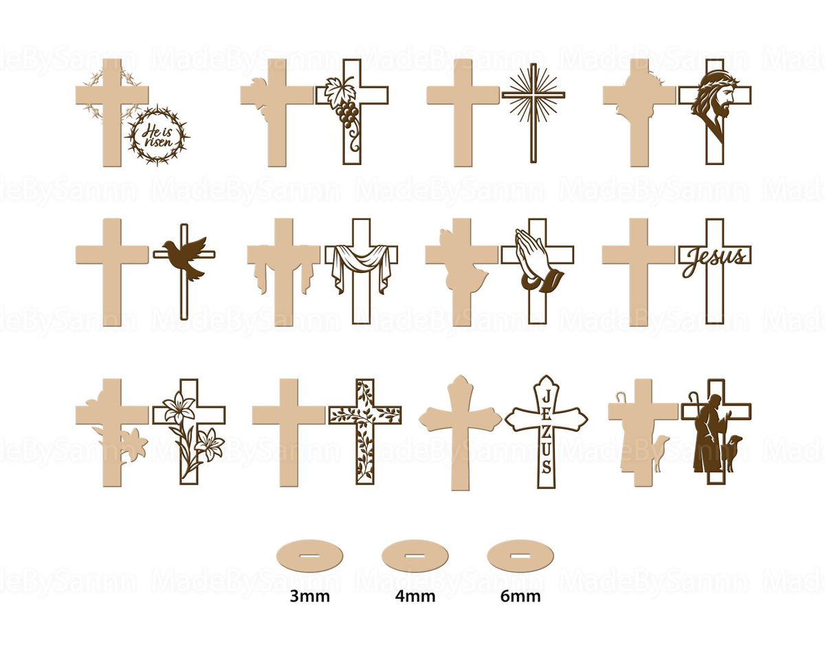 Christian Standing Cross SVG Bundle, Easter Decor, Easter Rabbits Svg, Wooden Cross Decor, Glowforge Svg, Religious Laser Cut File, Faith