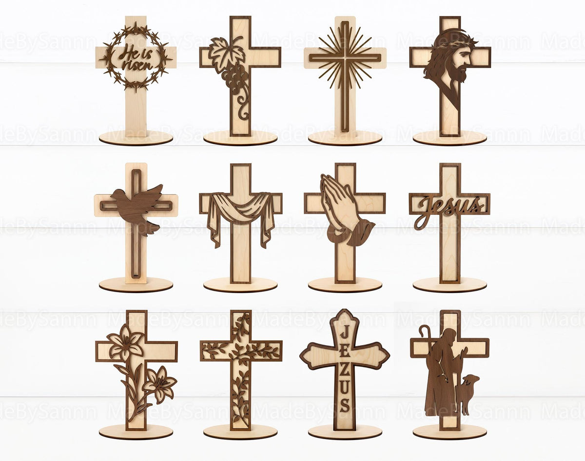 Christian Standing Cross SVG Bundle, Easter Decor, Easter Rabbits Svg, Wooden Cross Decor, Glowforge Svg, Religious Laser Cut File, Faith