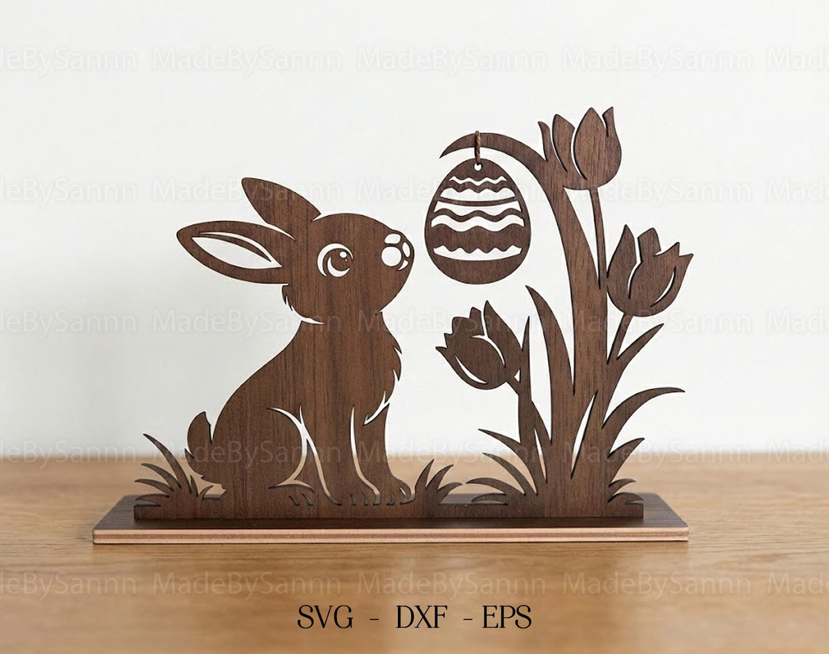 Standing Easter Bunny SVG, Tabletop Bunny Ornament Holder Svg, Easter Decor Svg, Easter Egg Stand  File, Laser Cut Svg, Easter Svg