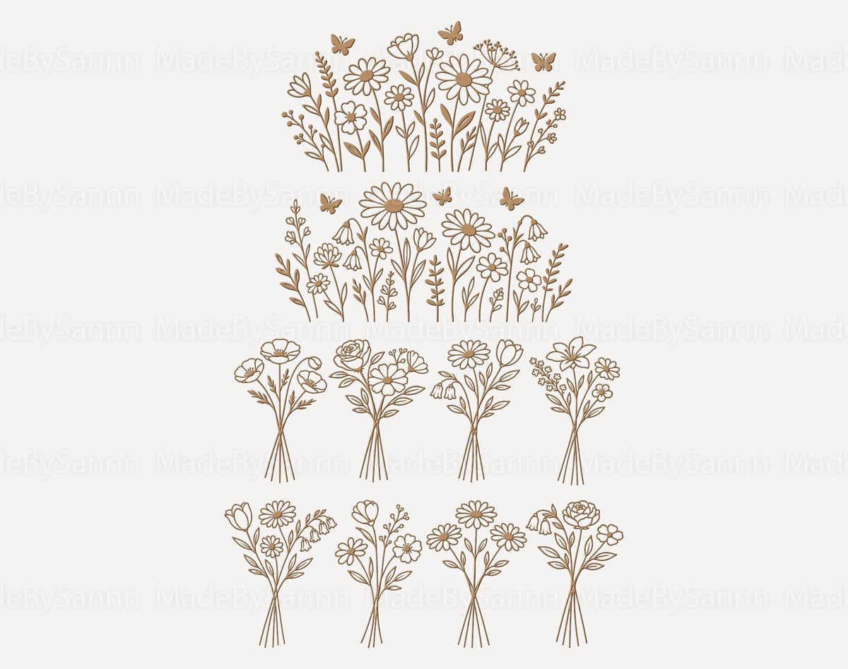 Wildflowers Meadow Svg Bundle, Wildflowers and Butterflies Svg, Mothers Day Gift Svg, Wood Flowers Svg, Glowforge Svg, Laser Cut, Spring Svg