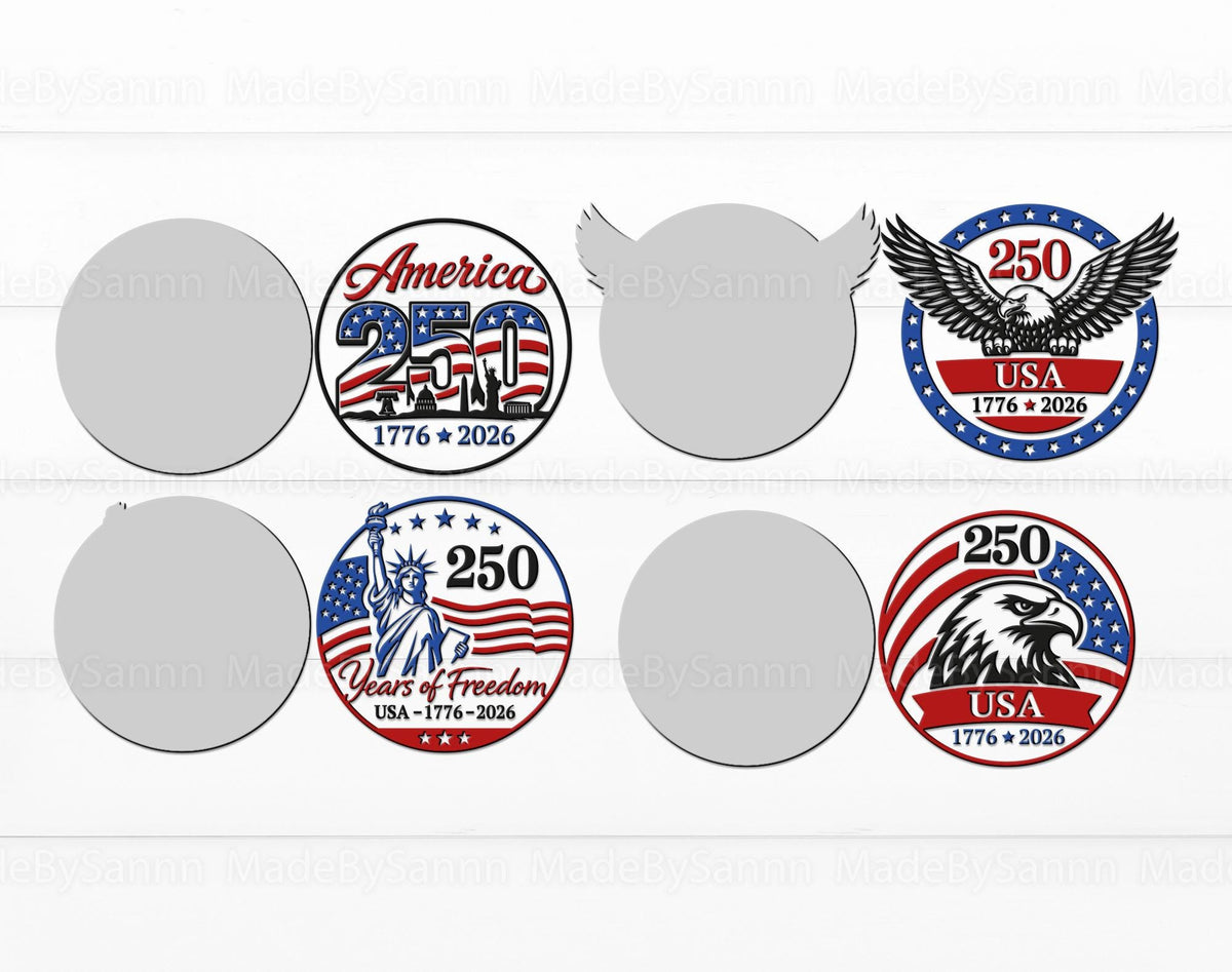 America 250 Door Hanger Svg, Patriotic Round Sign Svg, USA 250th Anniversary Round Sign, USA Decor Svg, Glowforge Svg, USA Door sign Svg